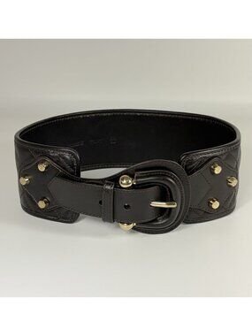 Authentic Burberry Women's Brown Quilted Leather 3" Wide Fashion Belt - 32/80